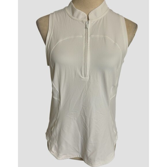 Lululemon Front Zip Mock Neck Tennis Tank Shirt White Sleeveless Top Sz 8 ? - Picture 2 of 8